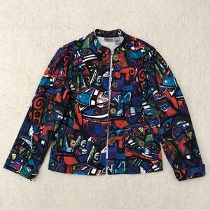 Chico’s Lightweight Jacket Retro Geometric Multicolor Size M